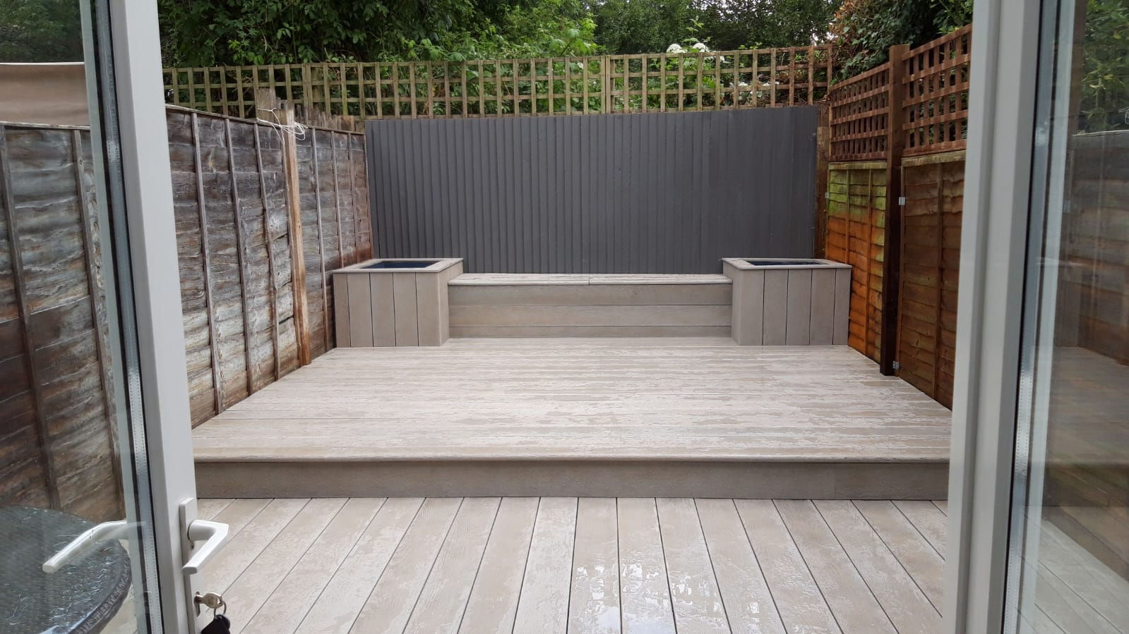 Deck, bench and Square Planters.